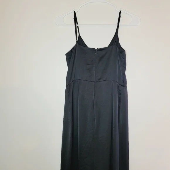 EXPRESS Slip Dress Womens Black Small Satin V-Neck Asymmetrical Midi Coctail - Picture 4 of 12